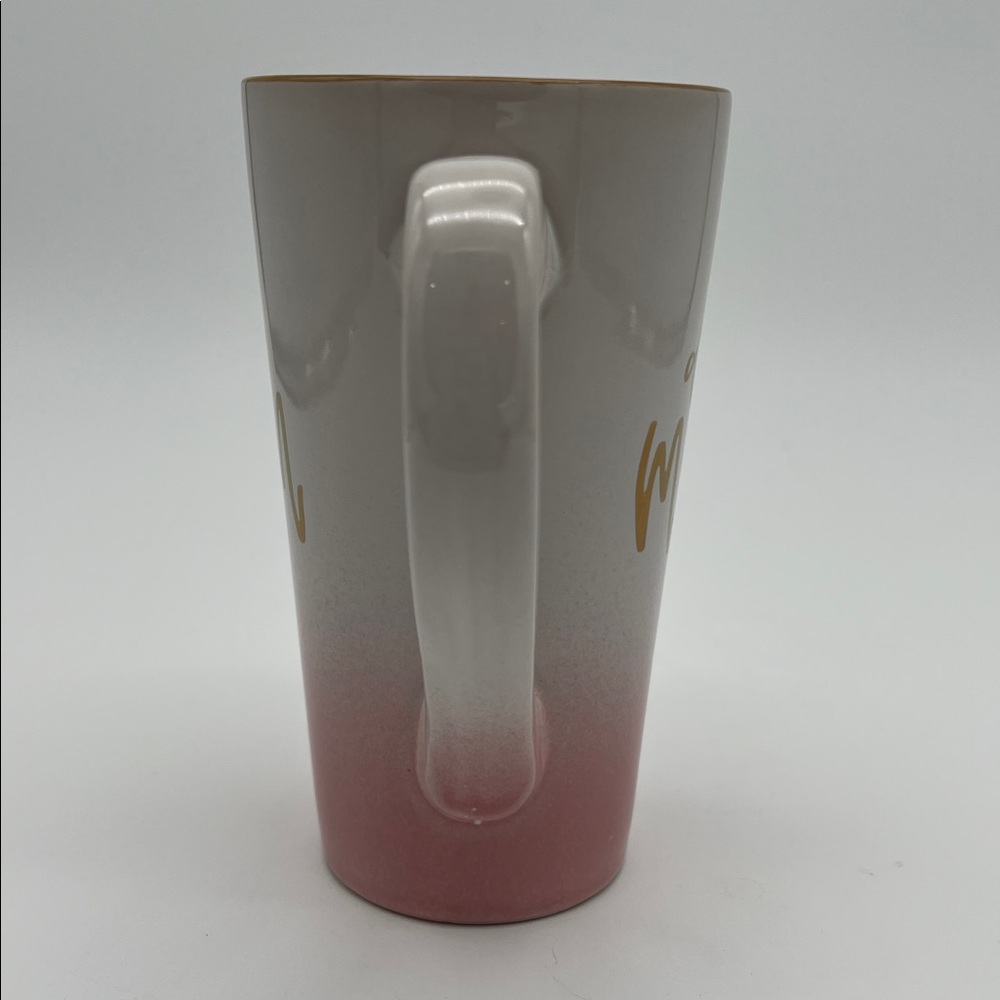 “Dog Mom” Pink and White Tall Coffee Mug with Gold Lettering and Paw Print - Picture 4 of 8